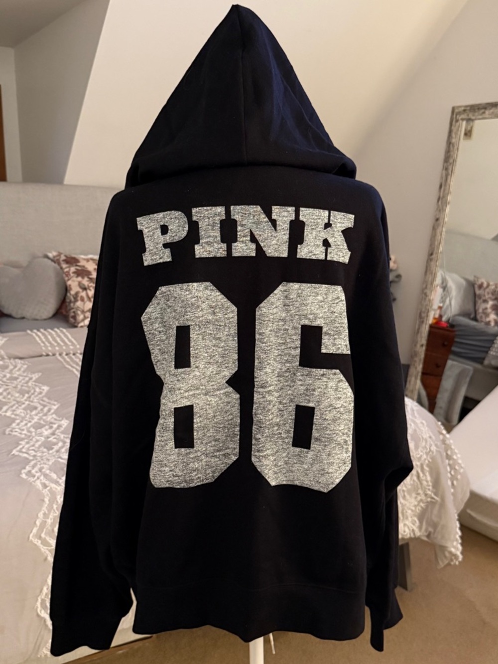 PINK Black Zip-Up Hoodie with Silver Hardware